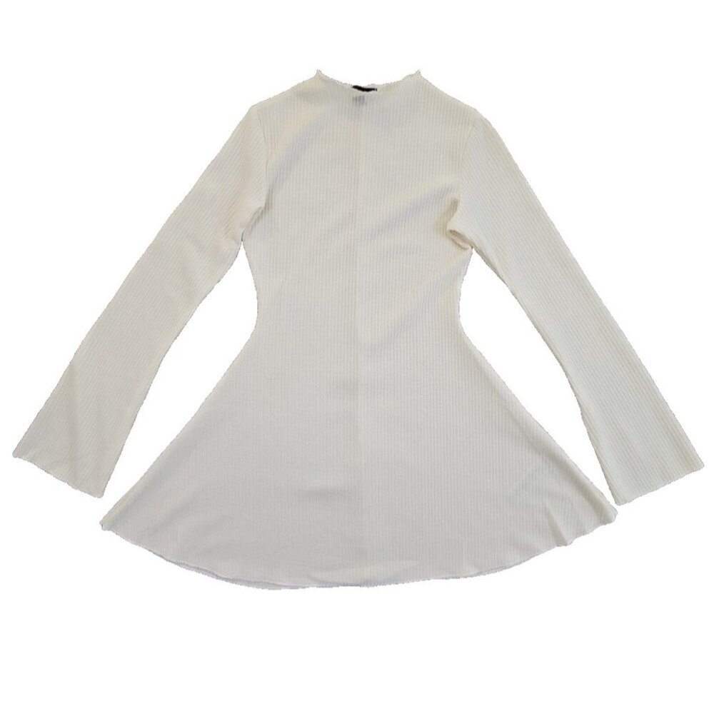 Pretty Little Thing Waffle Knit Dress Women's Size 8 Ivory Long Sleeve A-Line